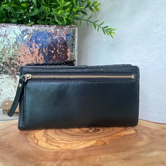 Kate Spade New York Black Bow Bifold Snap‎ Wallet - Picture 2 of 9